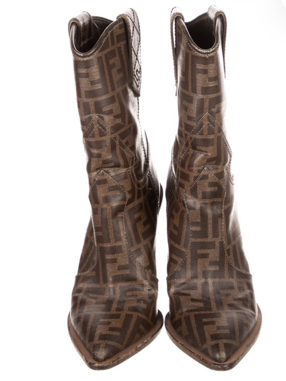 Fendi Brown FF Monogram Pointed-Toe Ankle Booties
